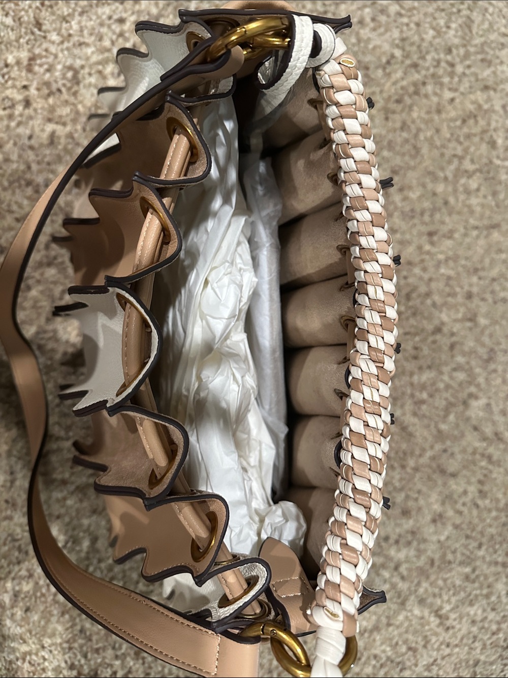Dolce Vita Cream, Tan & Brown Waved Panel Shoulder Bag - Picture 4 of 5